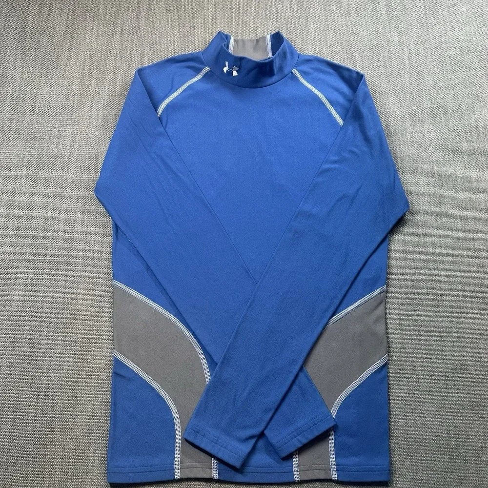 Under Armor Compression Shirt Mens L Large Blue Gray Long Sleeve Base Layer Mock